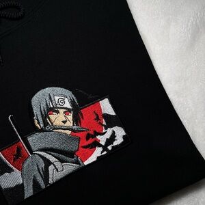 UNISEX ITATCHI ANIME CUSTOM EMBROIDERED HOODIE - BLACK